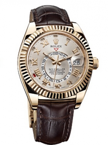 Rolex Sky Dweller Amarillo Oro Silver Sunray Marcar 326138 Replica Reloj